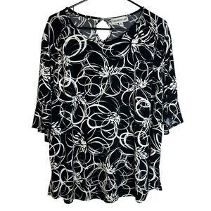 Southern Lady Black White Abstract Floral Blouse #4333 NWT XL Career Church‎